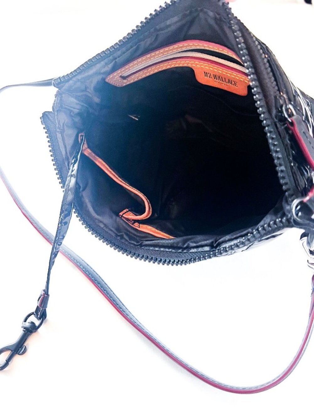 Mz wallace black lacquer crossbody metro scout leather strap - Picture 8 of 14